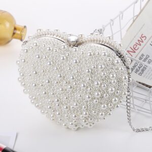 Pearl Evening Bag Ladies Heart Shaped Clutch Single Chain Crossbody Bag, Crossbody Bag