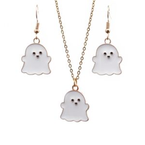 Halloween Jewelry Alloy Ghost Earrings Necklace, Ghost White, Ghost Black