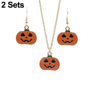 2 Sets Halloween Ghost Pumpkin Pendant Necklace Ears Personality Jewelry, Pumpkin