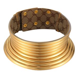 Vintage Statement Choker Necklace Women Leather Collar, Outer Gold Inner Browm, Golden, Silver, Fantasy Color