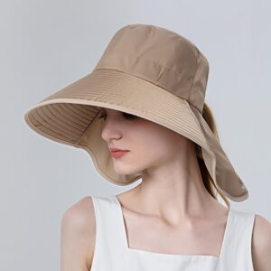 8112 Ladies Sunshade Large Brim Ponytail Bucket Hat, 8112 Khaki, 8112 Beige, 8112 Black, 8112 Pink, 8112 Grey