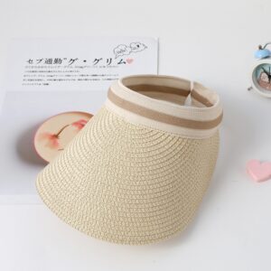 Parent-child Beach Sun Protection Empty Top Sunshade Straw Hat, For Adult (Beige), For Adult (Pink), For Adult (Navy Blue), For Adult (Coffee), For Adult (Black), For Kids (Beige), For Kids (Pink), For Kids (Navy Blue), For Kids (Coffee), For Kids (Black)
