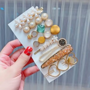Alloy Colorful Hairpin Headgear Pearl Rhinestone Clip Set, 8PCS/Set Heavy Work, 8PCS/Set Cherry, 8PCS/Set Pink Cherry, 8PCS/Set Starfish, 7PCS/Set Mermaid, 4PCS/Set Light Blue, 6PCS/Set Purple, 7PCS/Set Diamond Hand, 7PCS/Set Gradient Green...