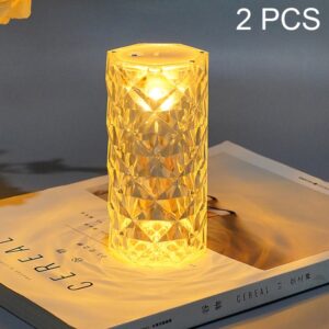 2 PCS SF-001A 1.5V Rose Ambient Light Bedside Crystal LED Desk Lamp, 2 PCS  Yellow Light Without Humidifier, 2 PCS  White Light Without Humidifier