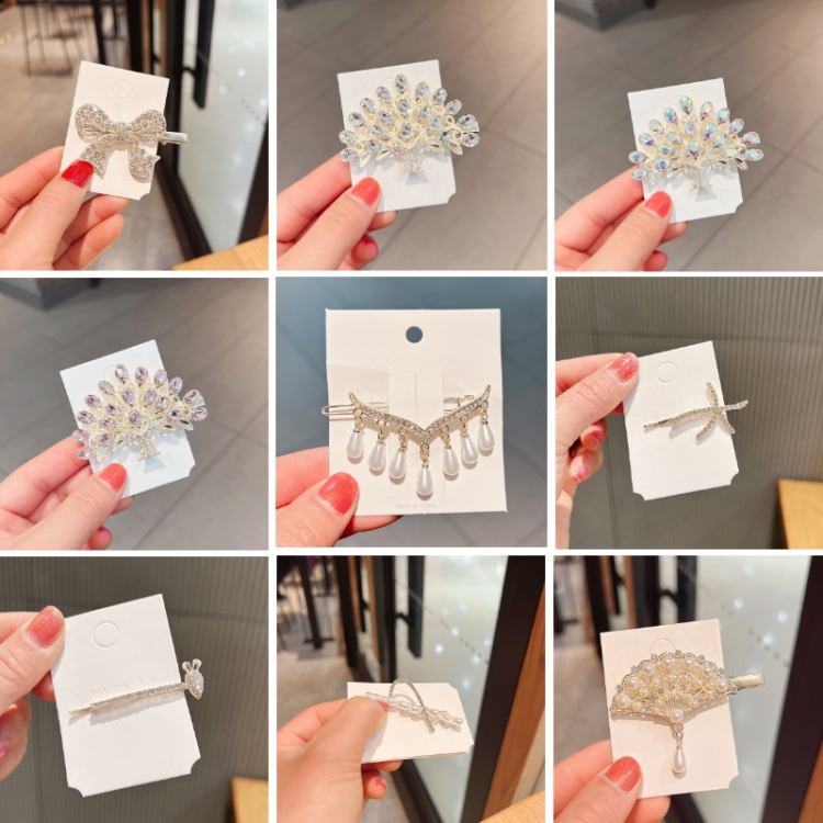 Rhinestone Fashion Hair Clips Women Bangs Headwear, Styles:, 181 Water Drop, 293 Mountain Camellia Flower, 012 Butterfly Silver, 360 Diamond, 360 Pearl, 256 Little Polly Pink, 256 Little Flower Yellow, 256 Little Flowers White, 256 Little Flower Purple... - Image 2