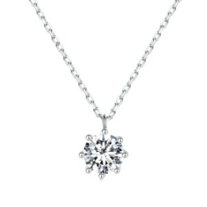 S925 Sterling Silver Sparkling O Chain Necklace Moissanite Pendant, MSN003