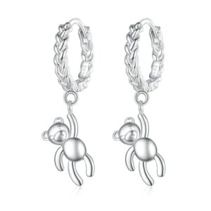 S925 Sterling Silver Bear Twist White Gold Plated Animal Earrings, BSE729