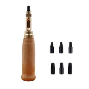 6 In 1 Automatic Belt Punch Punching Multi-scalp Anechoic Belt Punch, Wood Color, Black