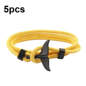 5pcs Whale Tail Braided Hand Rope Double Live Buckle Adjustable Bracelet, 5pcs Yellow, 5pcs Red Wine, 5pcs Navy, 5pcs Khaki, 5pcs Red, 5pcs Black, 5pcs Light Blue, 5pcs Beige, 5pcs Pink