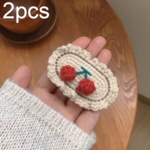 B316 2pcs Cute Woolen Knitting Hairpin Sweet and Versatile Handmade Side Clip, Beige, Cherry, Coffee Smiley Face, Gray Smiley Face, Beige Smiley Face, Light Grey, Black Bow, White Rose, Black Rose, White Plush, Green Plush, Pink Plush, Black Rhinestone...