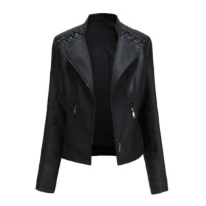 Women Short Leather Jacket Slim Jacket Motorcycle Suit, S, M, L, XL