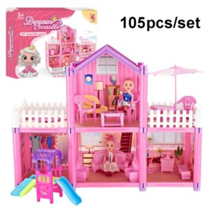 DSJ55-C 220pcs /Set Children Passing Domestic Toy Doll House Princess Castle Set Simulation Disguise House, DSJ55-1 105pcs/set, DSJ55-2 126pcs/set, DSJ55-3 149pcs/set, DSJ55 162pcs/set, DSJ55-B 214pcs/set, DSJ55-C 222pcs/set, DSJ55-A 274pcs/set