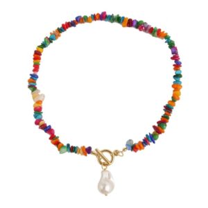 Boho Colorful Broken Natural Stone Necklace, Model:, N2105-9 Color Stone Pearl Pendant, N2206-8 Pink Stone, N2206-9 Light Blue Stone, N2206-10 Multi-color Stone, N2206-11 Transparent Stone, N2106-23 Pink Stone Single Chain...