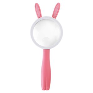 2275 5X/10X Cartoon Animal Handheld Children Science Experiment Magnifying Glass, Pink Rabbit, Coffee Calf, Yellow Deer, Green Frog, Blue Cat