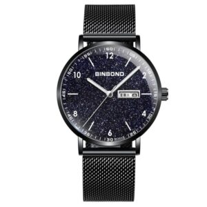 BINBOND B3820 30M Waterproof Ultra-thin Quartz Luminous Starry Watch, Black Net-Black-Starry, White Net-White-Starry, Black Leather-Black-Starry, Black Leather-White-Starry, Black Net-Rose Gold-Starry, Black Leather-Rose Gold-Starry...