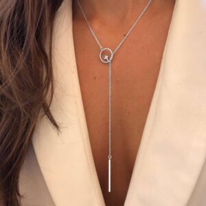 Cross Round Metal Rod Alloy Long Sweater Chain Necklace, SKU1130 Silver
