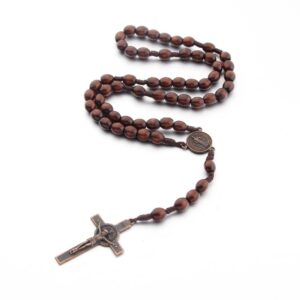 Wooden Beads Handmade Wire Vintage Cross Necklace, Light Coffee, Dark Coffee
