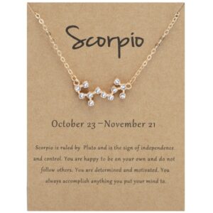 12 Zodiac Signs With Diamonds Necklace Card Rhinestones Collarbone Chain Pendant, Scorpio Golden, Sagittarius Golden, Capricorn Golden, Taurus Golden, Pisces Golden, Leo Golden, Libra Golden, Cancer Golden, Aquarius Golden, Virgo Golden, Aries Golden...