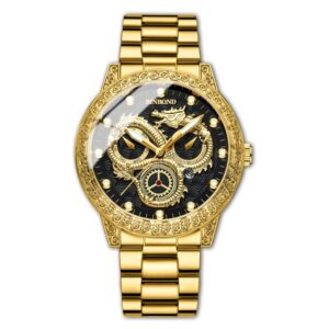 BINBOND B3030 Embossed Dragon Luminous Waterproof Quartz Watch, Full-gold Gold, Full-gold Black, Full-gold White, Black Steel-Black, White Steel-Black, White Steel-White, Brown Leather-Full-gold-Gold, Brown Leather-Full-gold-Black...