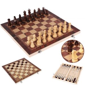 3 In 1 Wooden Chess Set Foldable Chess Board For Kids Adults, 24 x 24cm, 34 x 34cm, 39 x 39cm, 44 x 44cm
