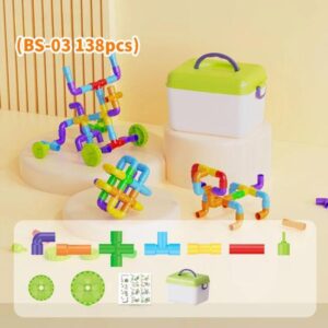 Children Large-Particle Building Blocks Pipe Assembly Toys+Storage Bin, 138pcs /Set, 178pcs /Set, 222pcs /Set