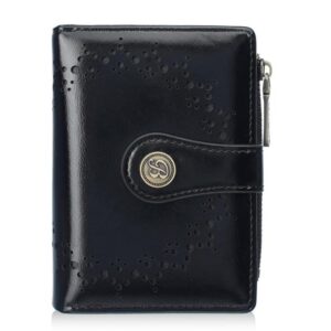 Baellerry N8358 Women Short Wallet Oil-Waxed Leather Hollow Pattern Multi-Card Holder Zippered Coin Pocket
