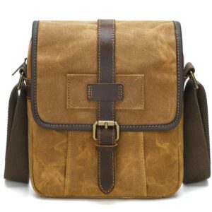 Men Waxed Canvas Crossbody Bag Vintage Crazy Horse Leather Messenger Bag for Daily Commute