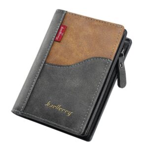 Baellerry D5591 Men Compact Wallet Vintage Contrast-Color Zipper Wallet Coin Card Holder