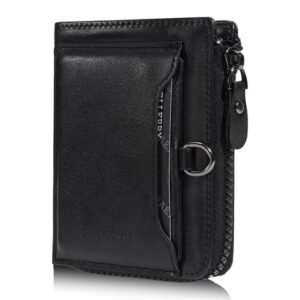 Baellerry D5124 Men Compact Wallet Vintage Waxed Leather Card Holder Multi-Card Compartment Zipper Coin Pocket