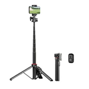 C15 Portable Remote Control Tripod Selfie Stick For Phone & Action Camera, 1/4 inch Adapter, Magnetic Quick-Release