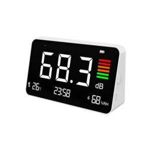 Digital 4-in-1 Noise Meter with Temperature & Humidity Sensor, Time Display Rechargeable Battery, Adjustable Backlight, DM219N