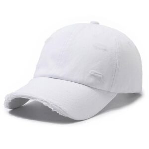 Ripped Baseball Cap Solid Color Distressed Casual Sun Hat, White, Black, Red, Royal Blue, Navy Blue, Coffee Brown, Light Beige, Gray