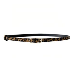 Women Dress-Embellished Denim PU Thin Belt, Leopard Print, White, Black, Light Tan
