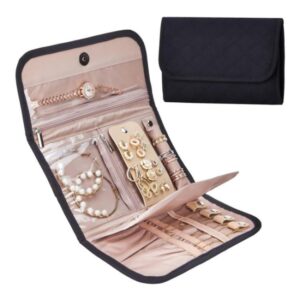 Faux Suede Jewelry Storage Foldable Portable Earring Roll Bag