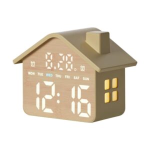 House-Shaped Digital Alarm Clock with Night Light Dual Alarms & Timer Function, 3-Level Brightness, GH8063 Yellow, GH8063 Gray