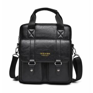 WEIXIER Mens Messenger Bag Vintage PU Leather Briefcase for Business & Travel Crossbody Handbag with Multi-Pockets