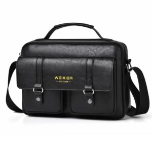 WEIXIER D1109 Mens Horizontal Briefcase Messenger Bag Waterproof PU Leather Shoulder Bag Handbag