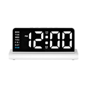 Large Display LED Digital Alarm Clock Mirror Desktop Clock with Atmosphere Night Light, Adjustable Brightness