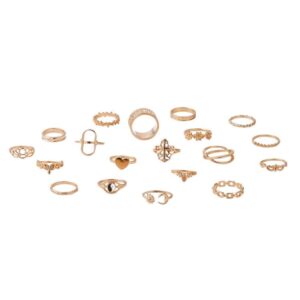 19pcs /Set Vintage Heart Flower Chain Ring Set