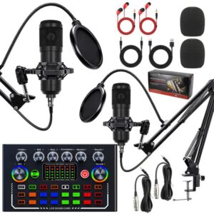 Dual BM800 Condenser Microphone With F009 Live Sound Card Kit Podcast Equipment Bundle Adjustable Scissor Arm Stand