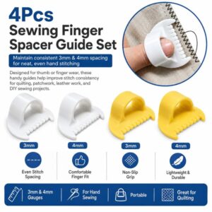 4Pcs Sewing Finger Spacer Guide Set Even Stitch Spacing Tool for Hand Sewing, Quilt Template Ruler for Consistent Stitching Includes 3mm & 4mm Gauges