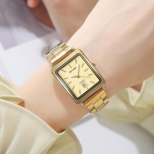 SKMEI 2566 Women Vintage Steel-Strap Business Watch 30m Water-Resistant Daily-Use Calendar Quartz Watch