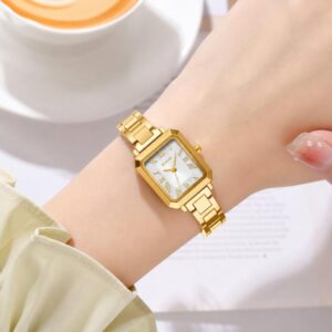 SKMEI 2582 Elegant Ladies Square Watch Stainless Steel Strap 30m Life Waterproof Quartz Watch