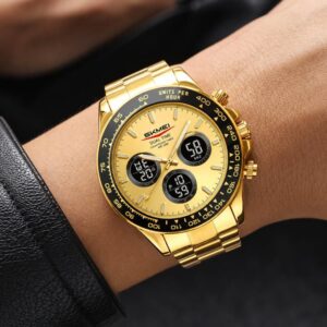 SKMEI 2587 Men Stainless Steel Strap Triple-Dial Chronograph 30M Life Waterproof Digital Watch