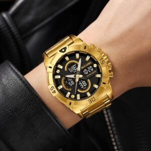 SKMEI 2593 Men Dual-Display Sports Watch Stainless Steel Strap Luminous 30M Life Water-Resistant Watch