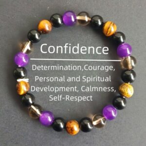 Natural Crystal Beaded Bracelet for Men Women 8mm Amethyst Energy Bracelet for Confidence Meditation Yoga Gift