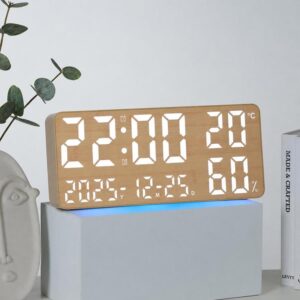 Large Display Digital Wall Clock With Temp Humidity Dual Alarm Desk Clock, GH8070 Woodgrain Fixed White Light, GH8070 Fabric Fixed White Light, GH8071 Woodgrain Color Changing, GH8071 Fabric Color Changing