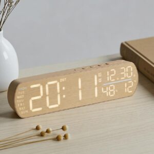 LED Digital Alarm Clock  With Temperature Display DST Dual Alarm, 6665A Wood Grain, 6665B Fabric Texture, 6686A Wood Grain, 6686B Fabric Texture
