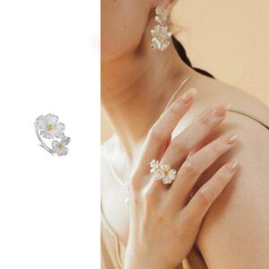 Dogwood Flower Open Rings Adjustable Two-Tone Floral Statement Finger Knuckle Jewelry