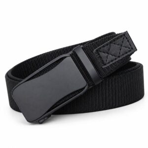 Mens Elastic Nylon Belt Stretch Work Belts With Toothless Automatic Alloy Buckle, 105cm, 115cm, 125cm
